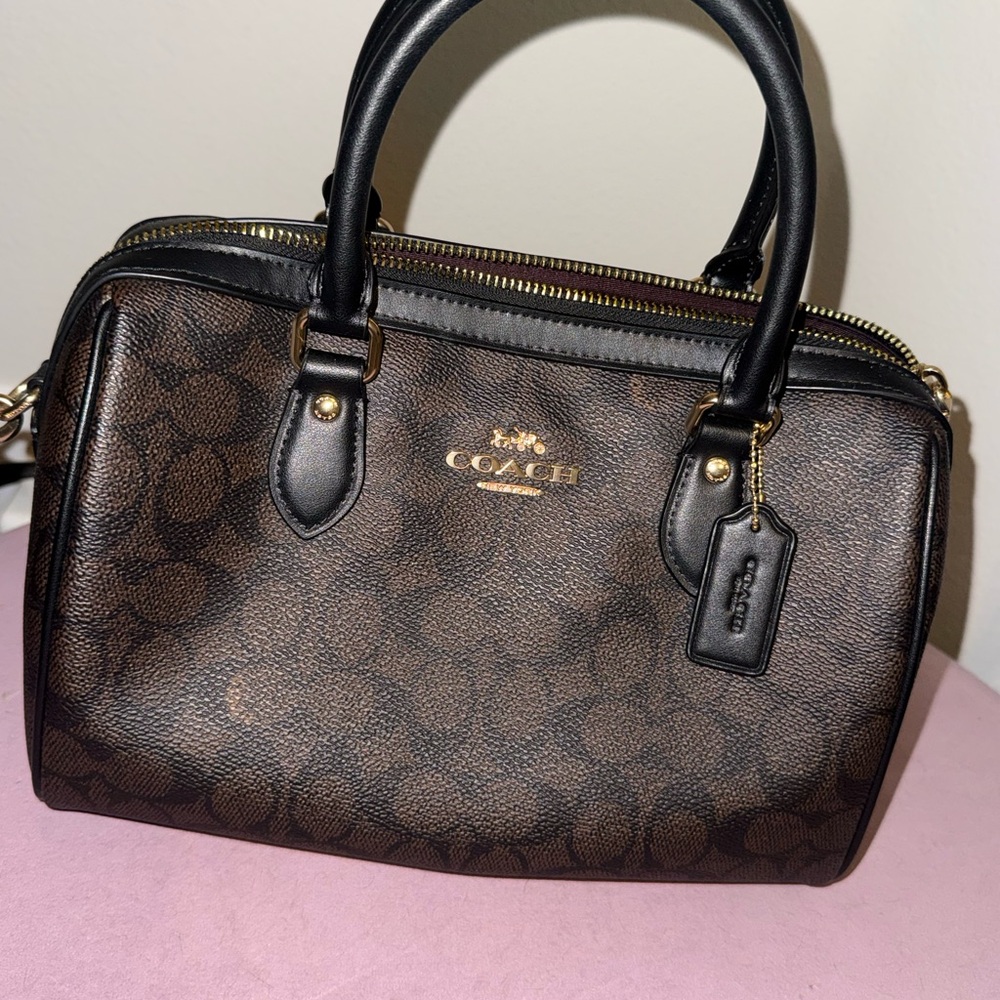Small Coach Rowan Satchel Dark Brown Signature